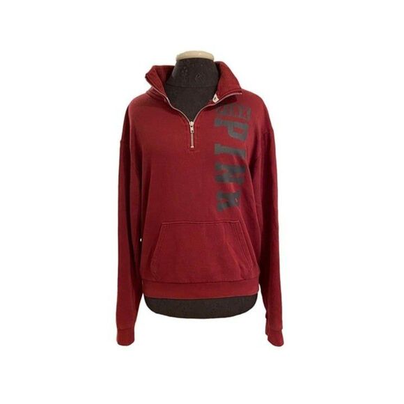 Pink Quarter Zip Maroon sweatshirt (size small) - Picture 1 of 3